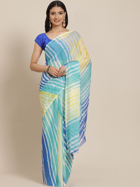 

LABEL AARNA Green & White Striped Saree