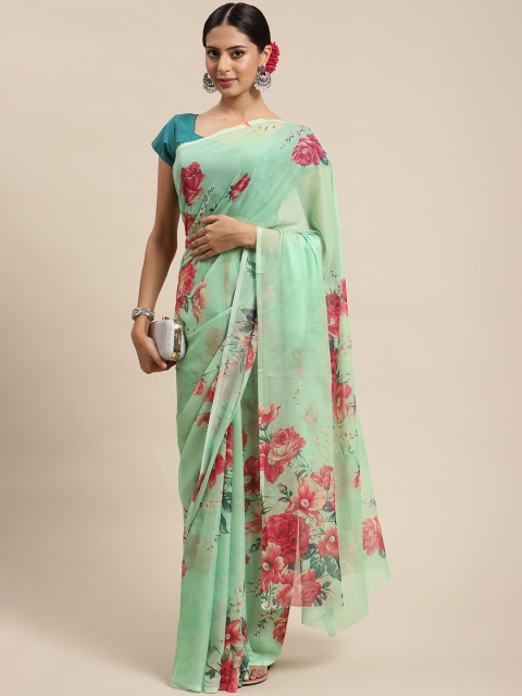 

LABEL AARNA Pink & Green Floral Saree