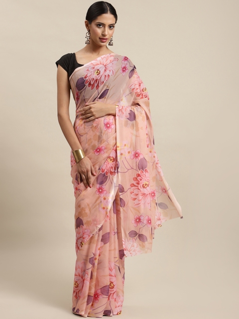 

LABEL AARNA Peach-Coloured Floral Saree