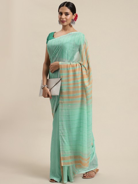 

LABEL AARNA Turquoise Blue & Beige Printed Saree