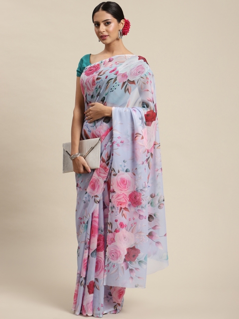 

LABEL AARNA Blue Floral Saree