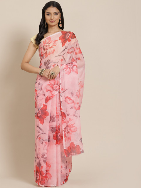 

LABEL AARNA Pink Floral Print Saree