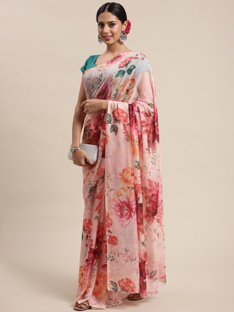 

LABEL AARNA Pink & White Floral Saree
