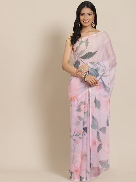 

LABEL AARNA Pink & Grey Floral Print Saree