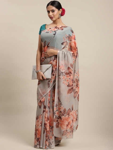 

LABEL AARNA Grey & Pink Floral Saree