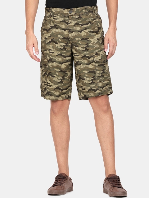 

t-base Men Olive Green Camouflage Printed Cargo Shorts