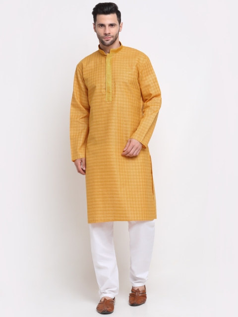 

KRAFT INDIA Men Mustard Yellow Striped Pure Cotton Kurta with Pyjamas