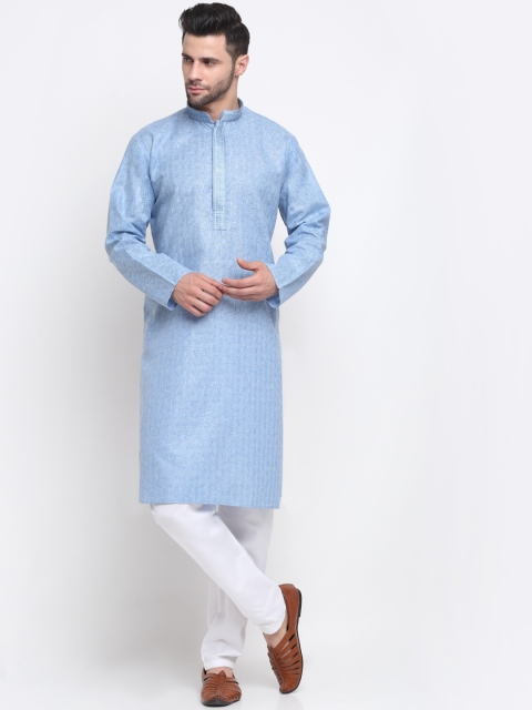 

KRAFT INDIA Men Blue Angrakha Pure Cotton Kurta with Pyjamas