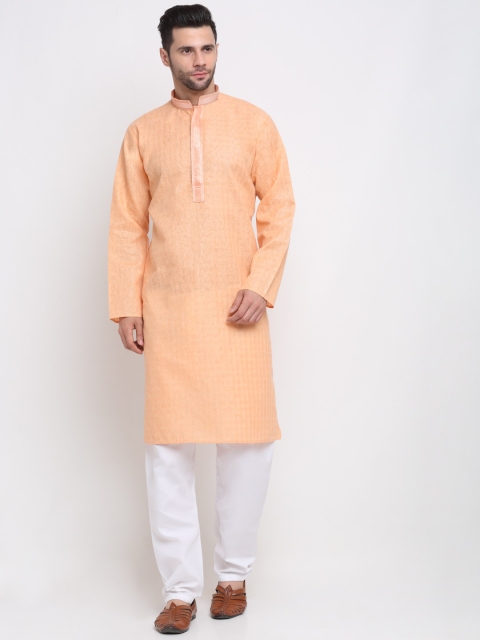 

KRAFT INDIA Men Peach-Coloured Pure Cotton Kurta with Pyjamas