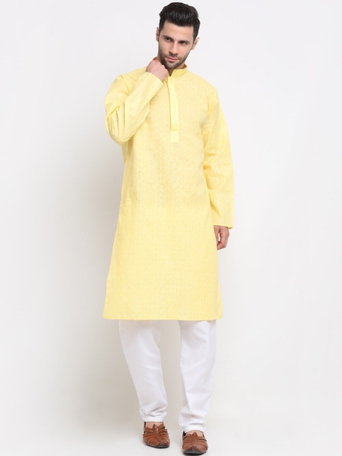 

KRAFT INDIA Men Yellow & White Pure Cotton Kurta with Pyjamas