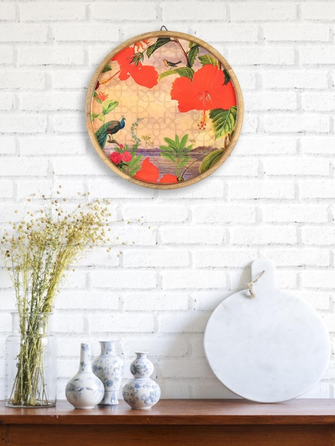 

India Circus by Krsnaa Mehta Beige & Red Entrancing Forestry Decor Plate Wall Decor