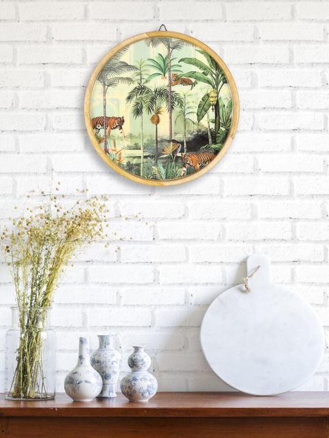 

India Circus by Krsnaa Mehta Beige & Green Printed Wooden Wall Decor Plate