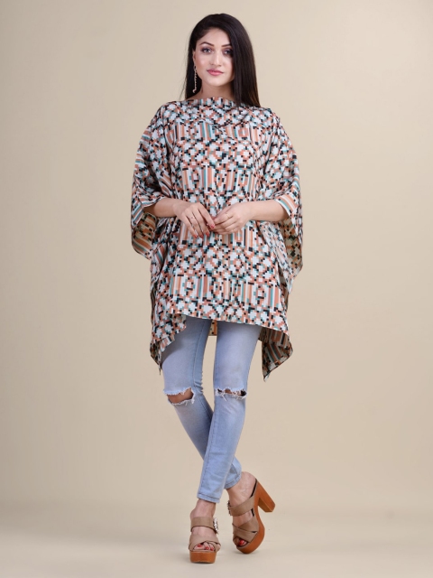 

Laa Calcutta Orange & White Boat Neck Printed Georgette Kaftan Tunic
