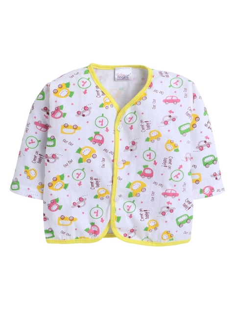 

Little Angels Infants White & Yellow Printed Cotton Jhabla