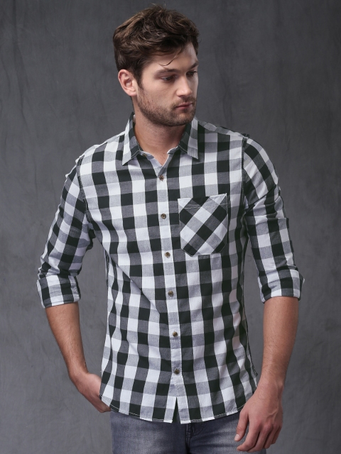 

WROGN Men Black & White Slim Fit Checked Casual Shirt