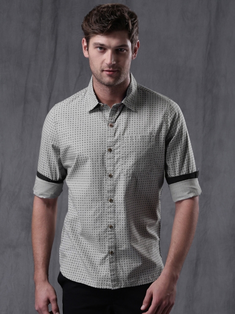 

WROGN Men Grey Slim Fit Printed Casual Shirt