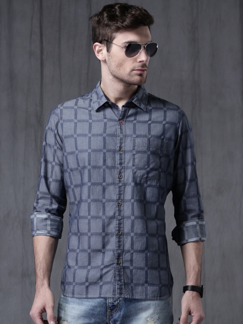 

WROGN Men Grey Slim Fit Checked Casual Shirt