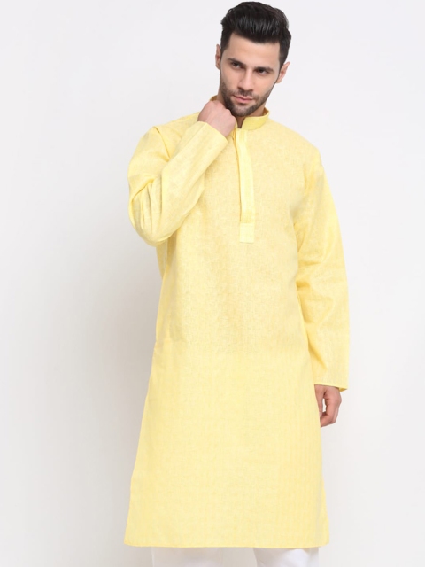 

KRAFT INDIA Men Yellow Pure Cotton Straight Kurta
