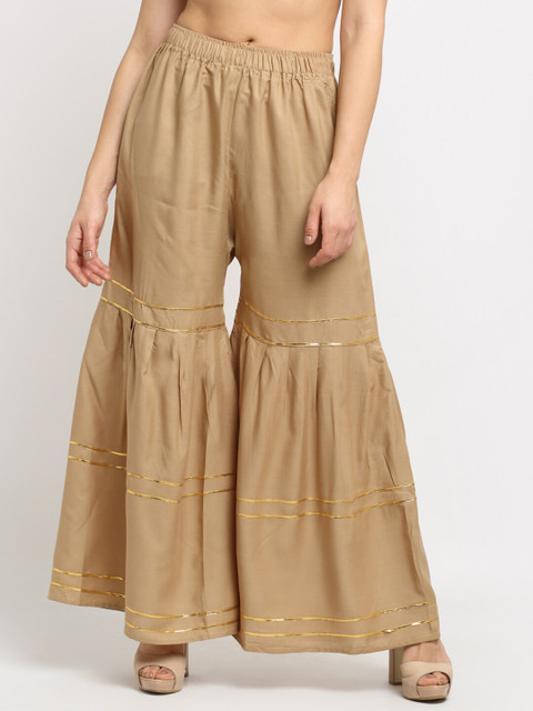 

NEUDIS Women Beige Flared Ethnic Palazzos