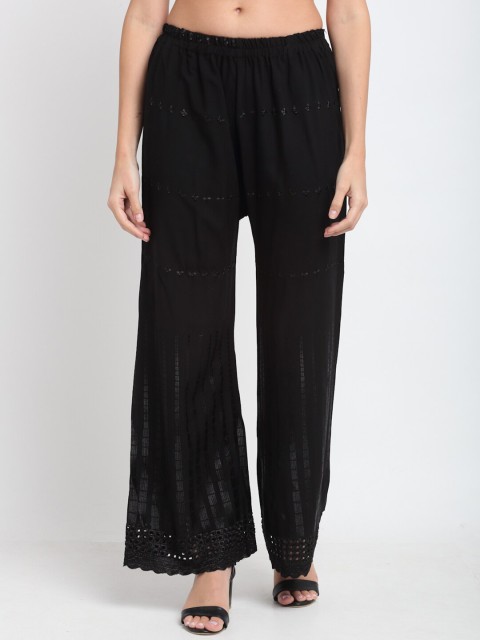 

NEUDIS Women Black Embroidered Ethnic Palazzos