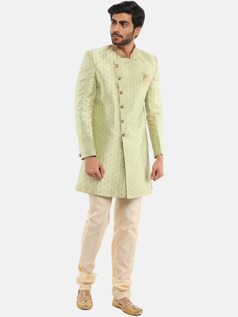 

V-Mart Men Green & Beige Jacquard Printed Sherwani Set