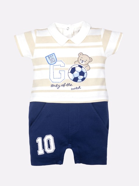 

BABY GO Boys Beige Graphic Printed Rompers