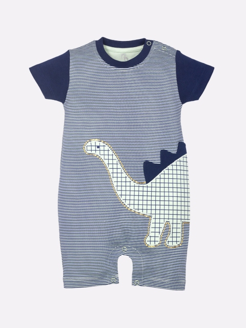 

BABY GO Infant Boys Navy Blue Striped Pure Cotton Rompers