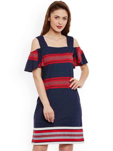 

Miss Chase Women Navy & Red Striped Sheath Dress, Navy blue