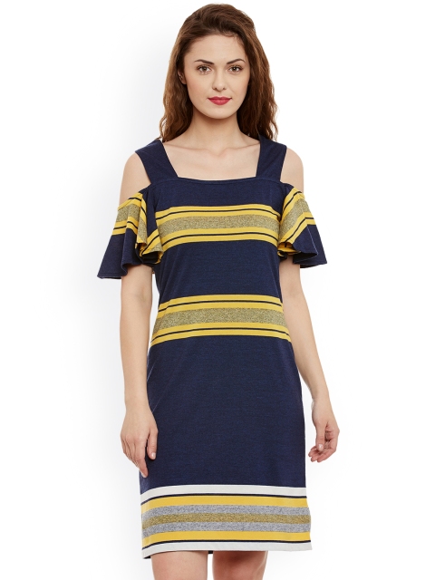 

Miss Chase Women Navy & Yellow Striped Sheath Dress, Navy blue