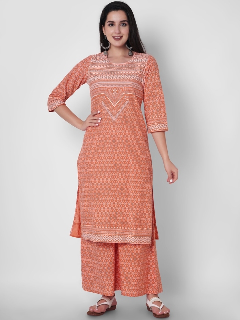 

ORTANGE Women Blue Ethnic Motifs Printed Pure Cotton Kurta with Palazzos