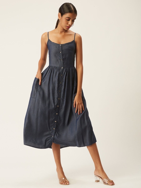 

ZOLA Blue Solid Midi Sleeveless Dress
