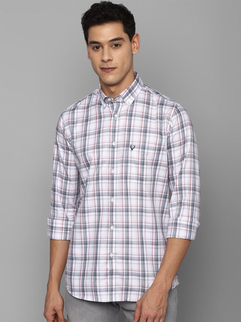 

Allen Solly Men White Slim Fit Checked Pure Cotton Casual Shirt