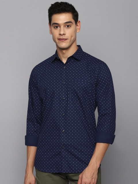 

Allen Solly Men Navy Blue Slim Fit Printed Pure Cotton Casual Shirt
