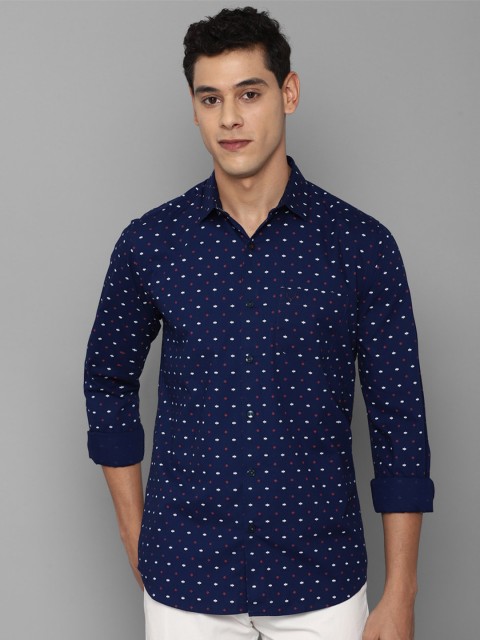 

Allen Solly Men Navy Blue Slim Fit Printed Pure Cotton Casual Shirt