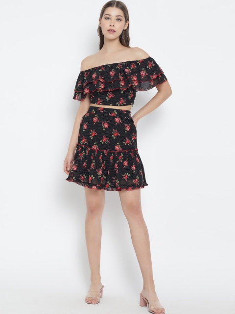 

Slenor Black Floral Off-Shoulder Georgette Dress