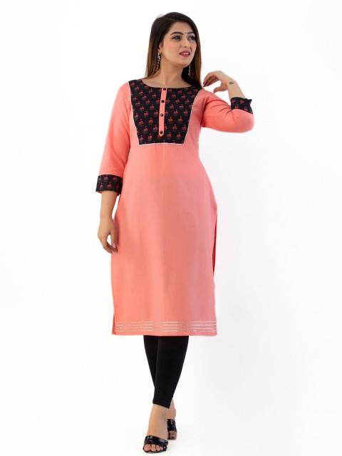 

SKY SHOPPIE Peach-Coloured Yoke Design Cold-Shoulder Sleeves Pure Cotton Maternity Pathani Kurti