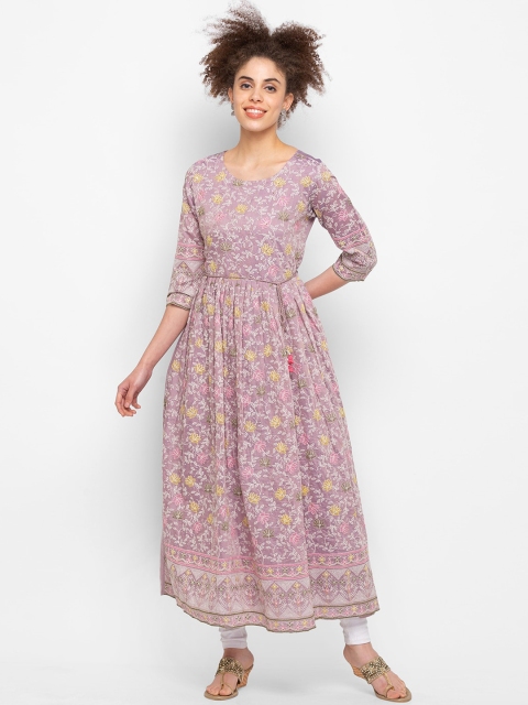 

ZOLA Women Purple Floral Printed Thread Work Anarkali Kurta