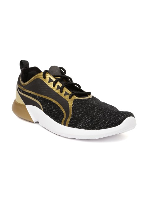 

Puma Women Black & Gold-Toned Vego Evo Metallic Sneakers
