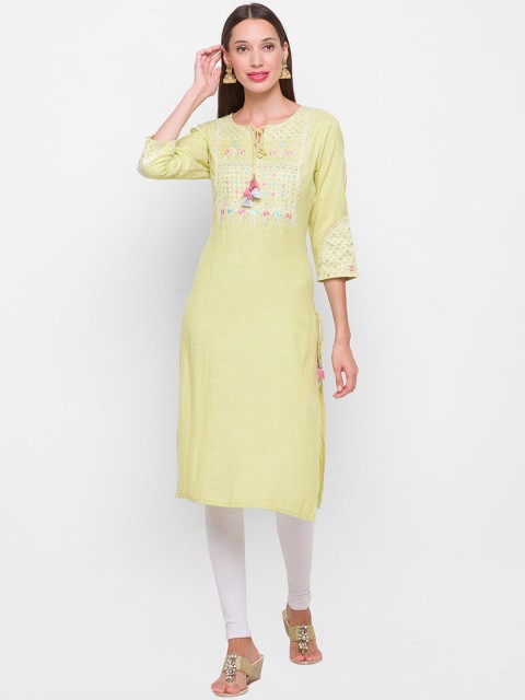 

ZOLA Women Green Embroidered Thread Work Kurta