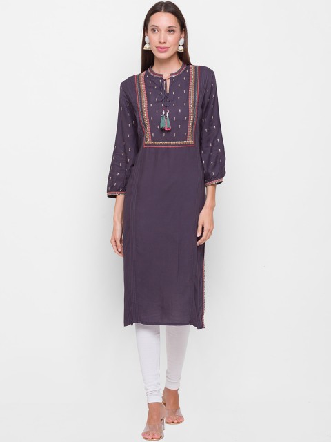 

ZOLA Women Grey Ethnic Motifs Embellished Thread Work Kurta