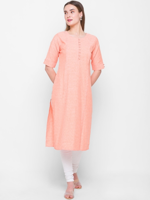 

ZOLA Women Peach-Coloured Solid Straight Kurta