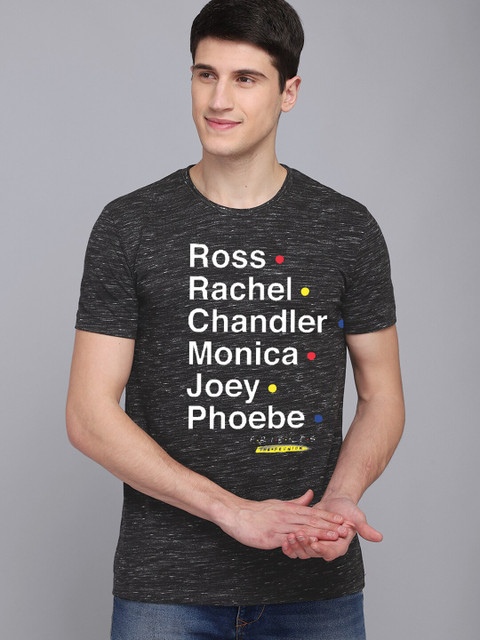 

Free Authority Men Charcoal Black Friends Typography Printed Pure Cotton T-shirt