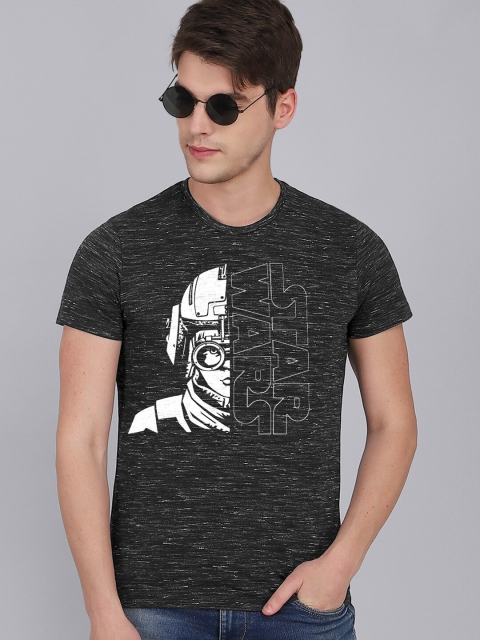 

Free Authority Men Black Star Wars Printed Monochrome Raw Edge T-shirt 100% cotton