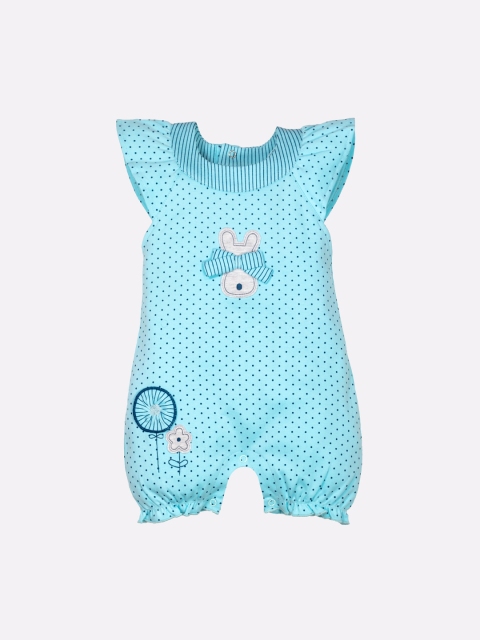 

BABY GO Infant Girls Blue Printed Pure Cotton Rompers