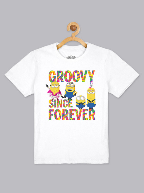 

Kids Ville Boys White Minions Printed Pure Cotton T-shirt