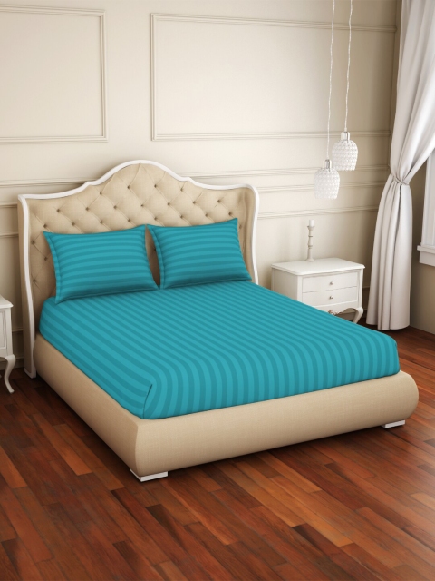 

WELHOME Blue Striped 210 TC King Bedsheet with 2 Pillow Covers