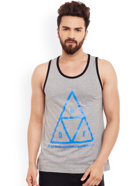 

GRITSTONES Grey Melange Printed Innerwear Vest GSVSTHOT