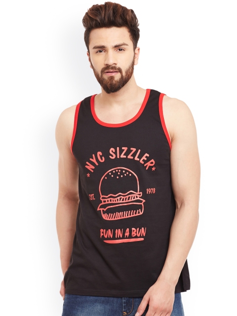 

GRITSTONES Black Printed Innerwear Vest GSVSTNYCSZLR