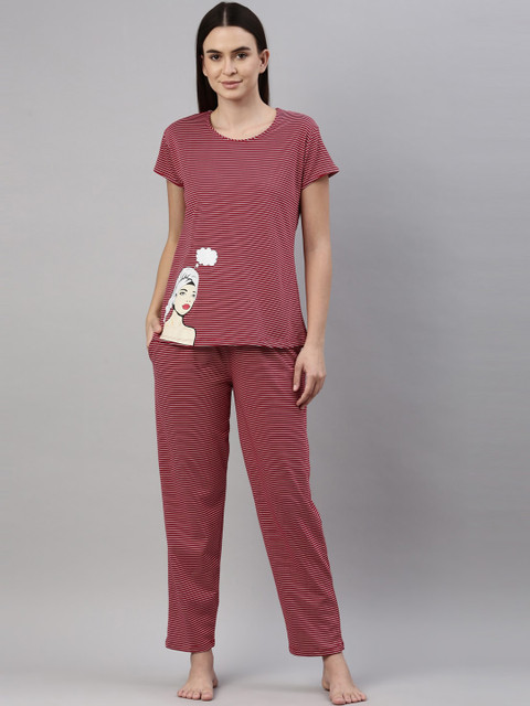 

GOLDSTROMS Women Red & White Striped Night Suit