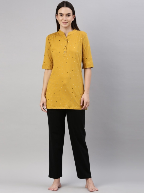 

GOLDSTROMS Women Mustard & Black Printed Night suit